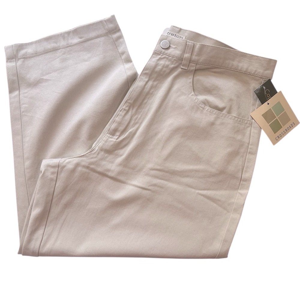 Tan/Khaki High Waisted Stretch Capri Pants with Pockets by Crossroads. Size = 12